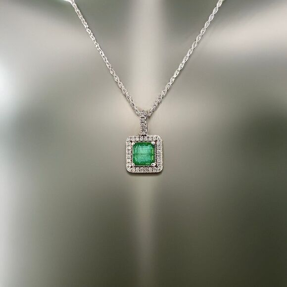 Natural Emerald Diamond Necklace 18" 14k WG 2.05 TCW Certified $4,950 309025 - Picture 1 of 13